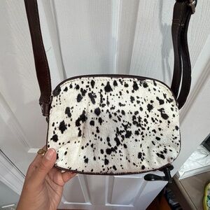 Stylish Brown and White Cowhide Crossbody Bag